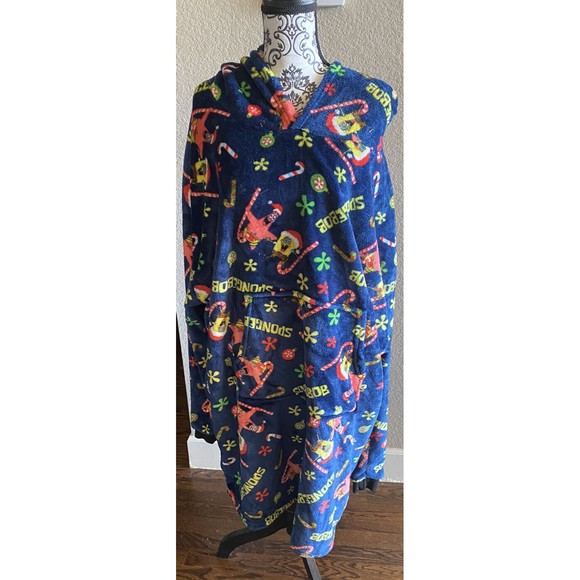 SpongeBob Squarepants Blanket Hoodie Pullover Robe Hooded One Size Patrick Xmas - Picture 1 of 9